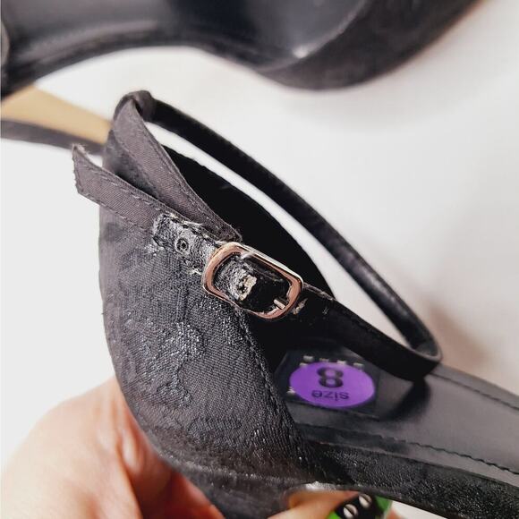 WHBM Jacquard Platform High Heels Ankle Strap Katrina Goth Whimsygoth 8 Black - Picture 7 of 15